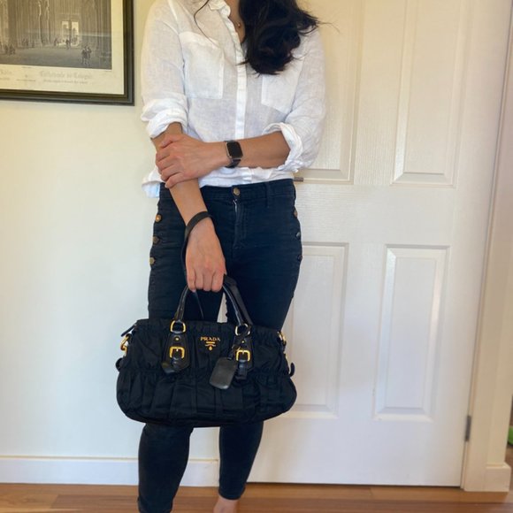 Prada Black Tessuto Gauffre Nylon Ruched bag - Picture 5 of 7